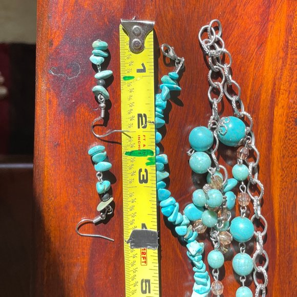 3 BOHO ITEMS Real Turquoise Drop earrings, Bracelet plus Beautiful Long Necklace - Picture 9 of 16